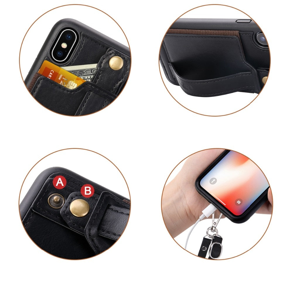 Leather Case With Card Slot Lanyard Design | iPhone X